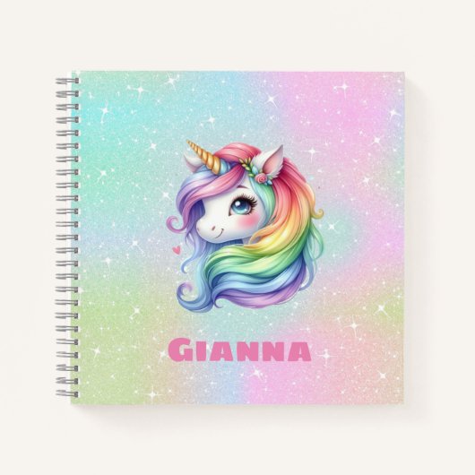 Niedlicher Rainbow Unicorn Personalisierter Name Notizblock (Vorderseite)