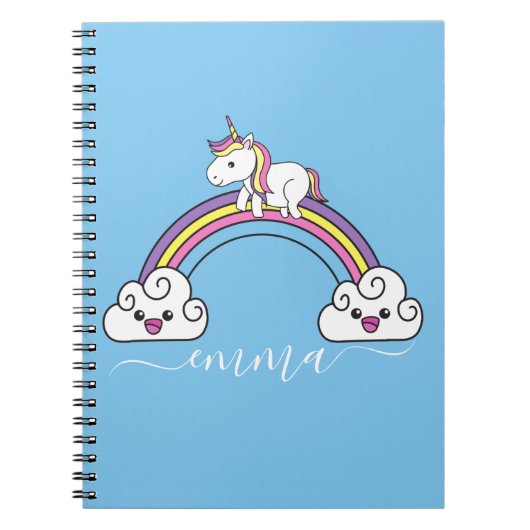 Niedlicher Rainbow Unicorn Personalisierter Name Notizblock (Vorderseite)