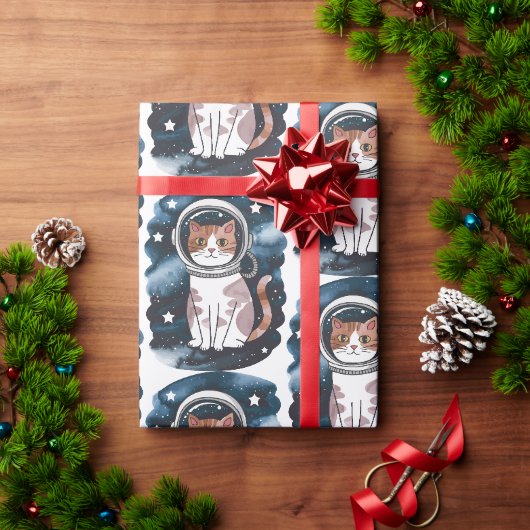 Niedlicher Raumkatze Astronaut Geschenkpapier (Feiertagsgeschenk)