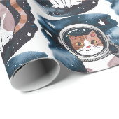 Niedlicher Raumkatze Astronaut Geschenkpapier (Rolleneckpunkt)