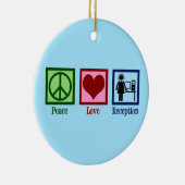 Niedlicher Receptionist Peace Liebe Empfang Keramik Ornament (Rechts)