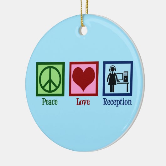 Niedlicher Receptionist Peace Liebe Empfang Keramik Ornament (Links)