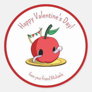 Niedlicher Red Apple Happy Valentine Day Kinder Runder Aufkleber