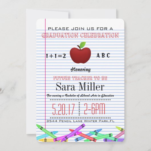 Niedlicher Red Apple Teacher Abschluss Einladung (Vorderseite)