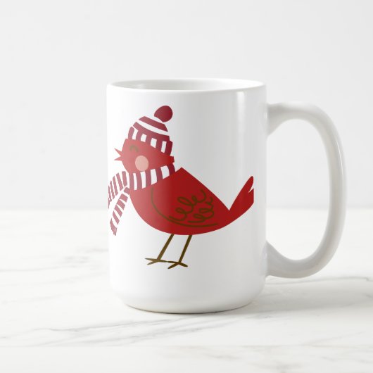 Niedlicher Red Bird mit Scarf & Hat Weihnachts-Tas Kaffeetasse (Rechts)