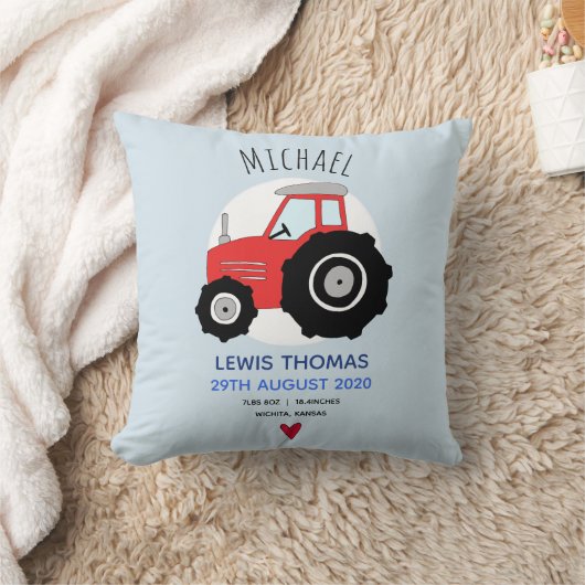 Niedlicher Red Farm Traktor Name Baby Boy Birth St Kissen (Decke)
