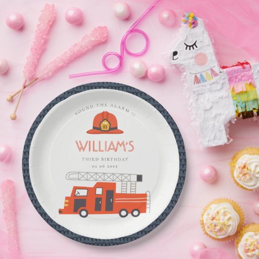 Niedlicher Red Fireruck Motor Kinder jeden Geburts Pappteller (Party)