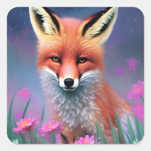 Niedlicher Red Fox Fantasy Fantasy Quadratischer Aufkleber