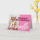 Niedlicher Red Fox Happy Birthday Frauen Namenskar Karte (Gelbe Blume)