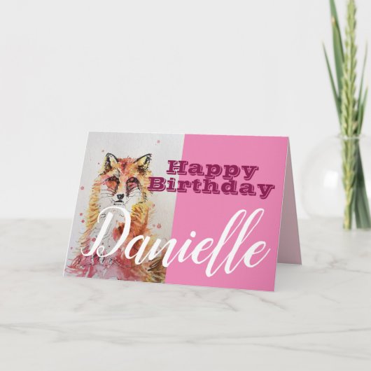 Niedlicher Red Fox Happy Birthday Frauen Namenskar Karte (Vorderseite)