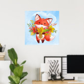 Niedlicher Red Fox mit Herbstlauben Poster (Heimbüro)