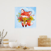 Niedlicher Red Fox mit Herbstlauben Poster (Küche)