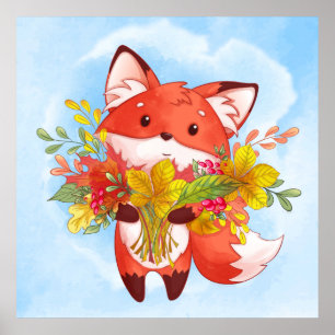 Niedlicher Red Fox mit Herbstlauben Poster