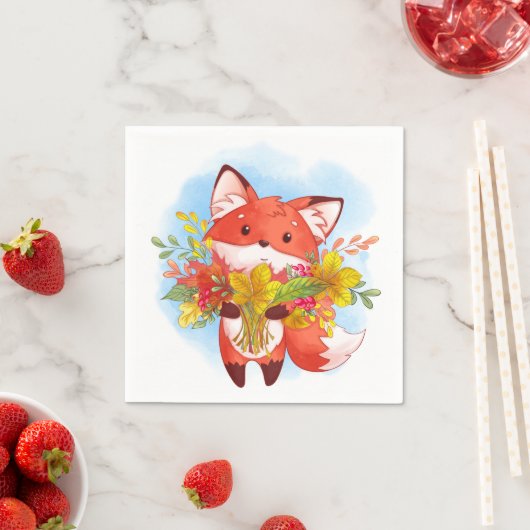 Niedlicher Red Fox mit Herbstlauben Serviette (Beispiel)