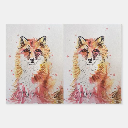 Niedlicher Red Fox Wasserfarbe Rose Wald Geschenkpapier Set (Vorderseite 3)