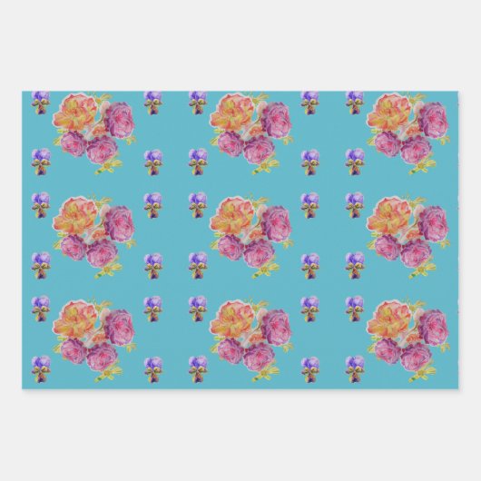 Niedlicher Red Fox Wasserfarbe Rose Wald Geschenkpapier Set (Vorderseite 2)