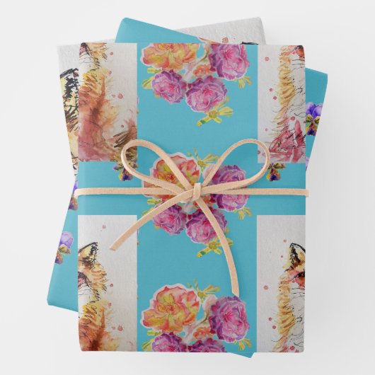Niedlicher Red Fox Wasserfarbe Rose Wald Geschenkpapier Set (Beispiel)