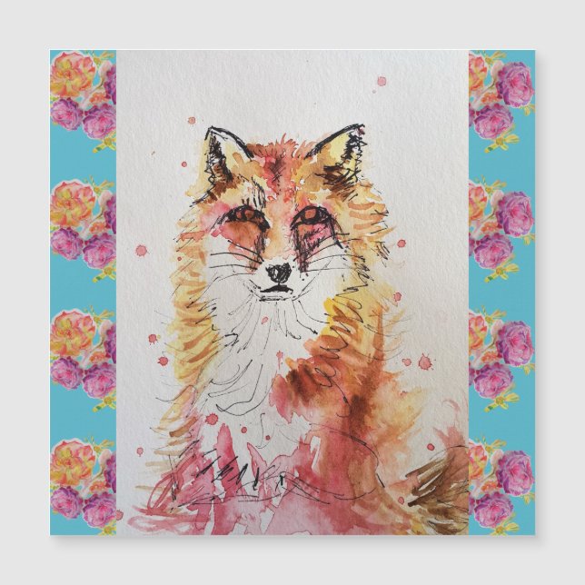 Niedlicher Red Fox Wasserfarben Wald Landschaft Ar Magnetkarte (Vorderseite)