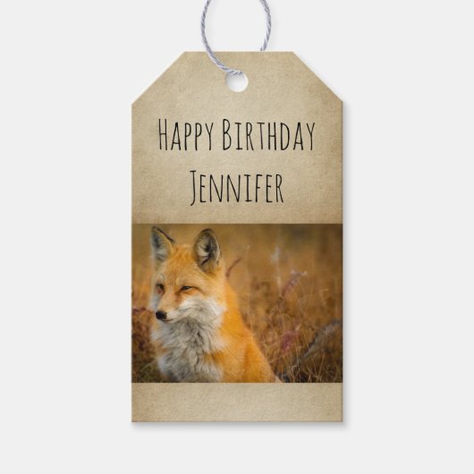 Niedlicher Red Fox Wild Nature Foto Happy Birthday Geschenkanhänger (Vorderseite)