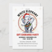 Niedlicher Red Gold Holiday White Elephant Gift Ex Einladung (Vorderseite)