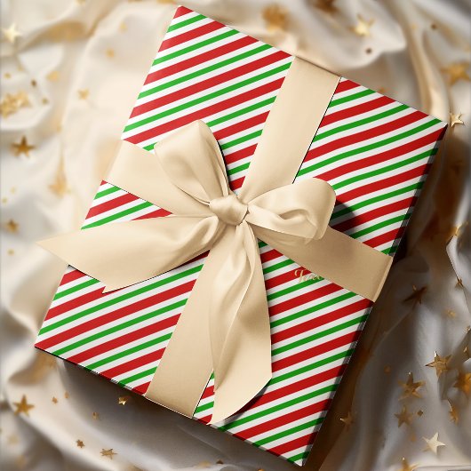 Niedlicher Red Green Strip Goldtext Geschenkpapier