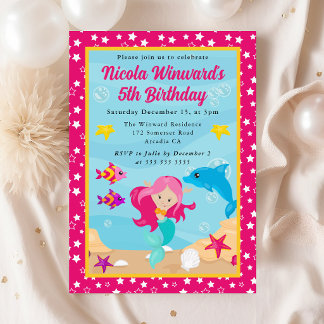 Niedlicher Red Hahaar Mermaid-Kindergeburtstag Einladung