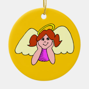 Niedlicher Red Hair Girl Christmas Angel Keramikornament