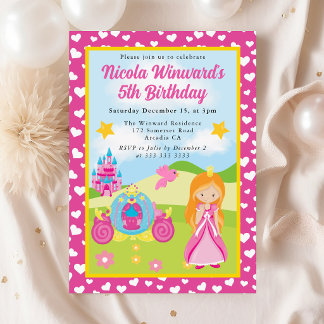 Niedlicher Red Haired Princess Kindergeburtstag Einladung