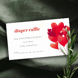 Niedlicher Red Heart Balloons Diaper Raffle Baby D Begleitkarte