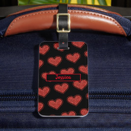 Niedlicher Red Hearts Glitzer anpassbar Gepäckanhänger