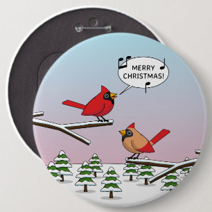 Niedlicher Red Kardinal Singen frohe Weihnachten Button