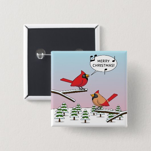 Niedlicher Red Kardinal Singen frohe Weihnachten Button (Vorne & Hinten)