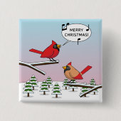 Niedlicher Red Kardinal Singen frohe Weihnachten Button (Vorderseite)