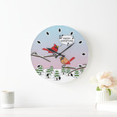 Niedlicher Red Kardinal Singen frohe Weihnachten Große Wanduhr (Zuhause)