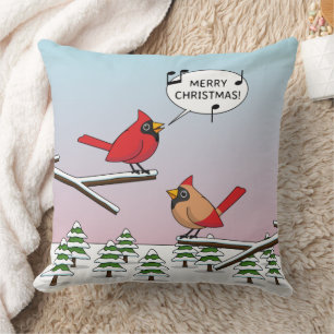 Niedlicher Red Kardinal Singen frohe Weihnachten Kissen