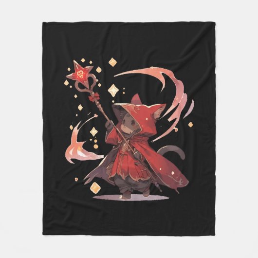 Niedlicher Red Mage Cat Hero Fleecedecke (Vorderseite)