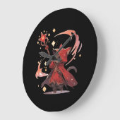 Niedlicher Red Mage Cat Hero Große Wanduhr (Winkel)