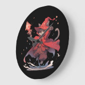 Niedlicher Red Mage Cat Hero Große Wanduhr (Winkel)