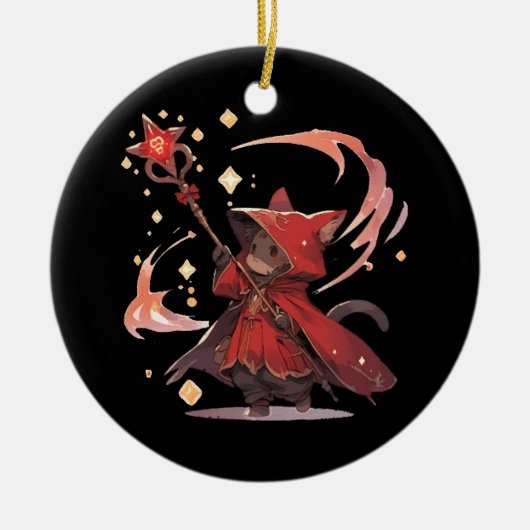 Niedlicher Red Mage Cat Hero Keramik Ornament (Vorne)