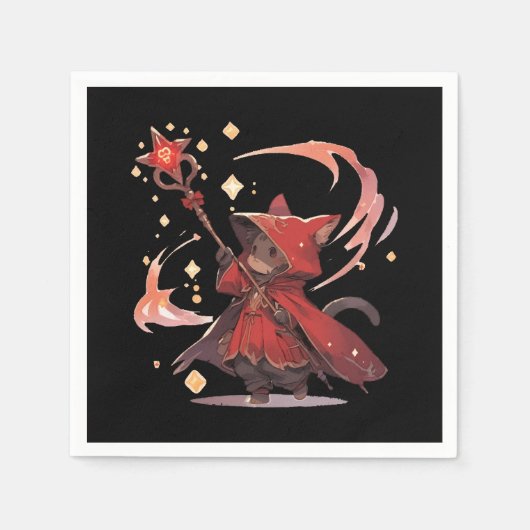 Niedlicher Red Mage Cat Hero Serviette (Vorderseite)