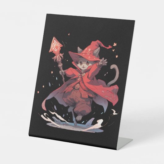 Niedlicher Red Mage Cat Hero Sockelschild (Vorderseite)