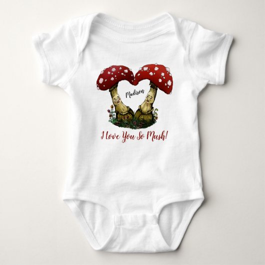 Niedlicher Red Mushroom Pun I Liebe Sie Valentinst Baby Strampler (Vorderseite)