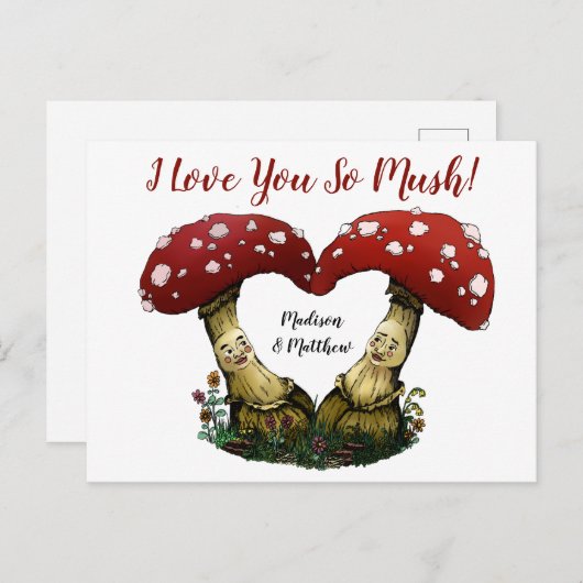Niedlicher Red Mushroom Pun I Liebe Sie Valentinst Postkarte (Vorne/Hinten)