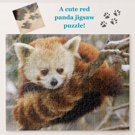 Niedlicher Red Panda auf Snowy Tree Jigsaw Puzzle