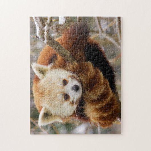 Niedlicher Red Panda auf Snowy Tree Jigsaw Puzzle (Vertikal)