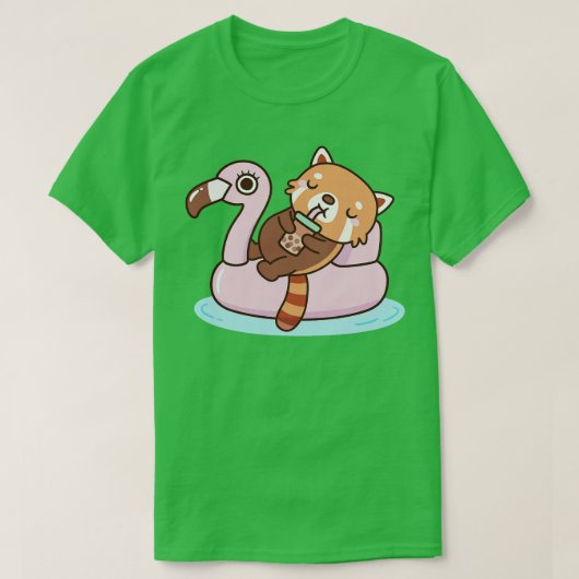 Niedlicher Red Panda mit Flamingo Pool Schwimmbad T-Shirt (Design vorne)
