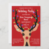 Niedlicher Red Rentier glänzende Lichter Corporate Einladung (Vorderseite)