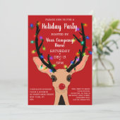 Niedlicher Red Rentier glänzende Lichter Corporate Einladung (Stehend Vorderseite)