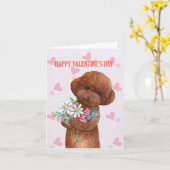Niedlicher Red Toy Poodle Puppy Doodle Valentinsta Karte (Gelbe Blume)