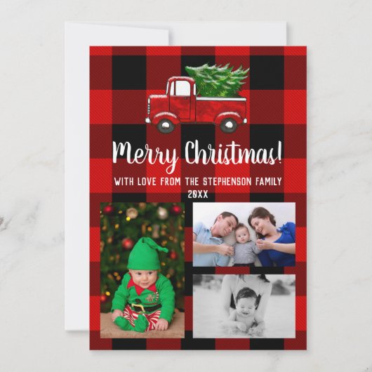 Niedlicher Red Truck Rustikale Weihnachtsfamilie 3 Einladung (Vorderseite)